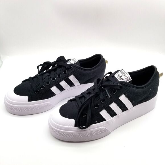 adidas Shoes - Adidas Womens Nizza Platform Sneakers Size 10 Black/ White Canvas Upper Lace up